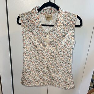 Vineyard Vines Sleeveless Floral Zip Polo - White with Orange & Blue Floral